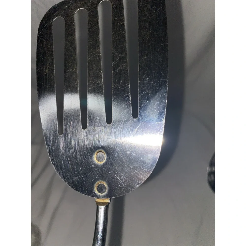 Vintage Ecko Slotted Stainless Steel Spatula And Slotted Spoon Wooden Handles
